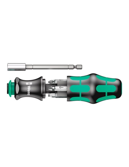 Compact 28mm extendable screwdriver with 6 x 25mm bits
