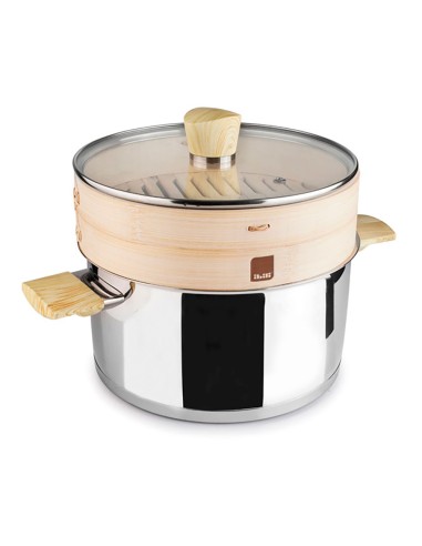 Panela com tacho Sanna em aço inoxidável e bambu 22 cm