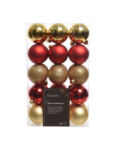 Bolas de Natal vermelho e dourado ø6 cm caixa 30 uds
