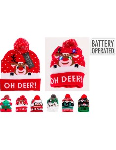 Boné de Natal com luz LED, 6 leds e interruptor de 3 modos
