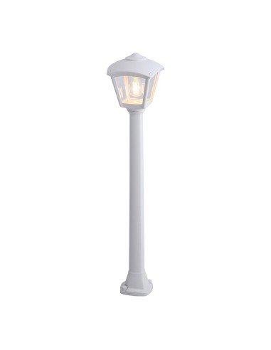 Lâmpada farol baliza com poste modelo Giaffa Roby branco vidro transparente e27