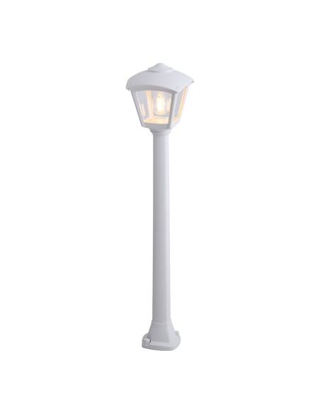 Lâmpada farol baliza com poste modelo Giaffa Roby branco vidro transparente e27