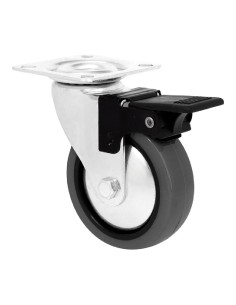 Roda Emily com freio em borracha cinza e placa de 60x60 mm