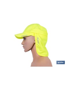 Boné amarelo fluorescente com proteção para o pescoço e bolso