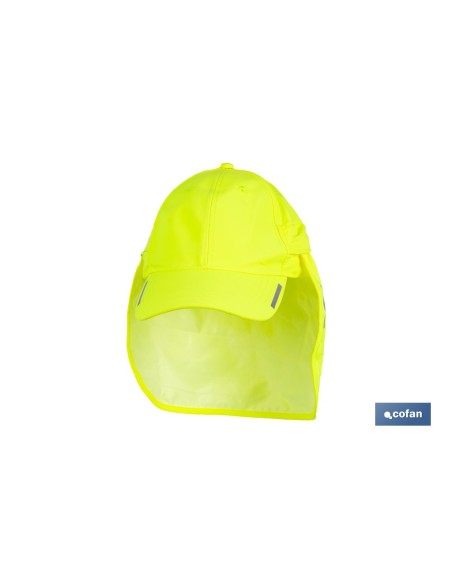 Gorra amarilla fluorescente con protección de nuca y bolsillo