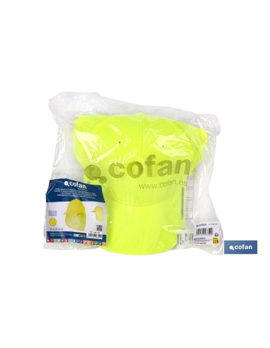 Boné amarelo fluorescente com proteção para o pescoço e bolso