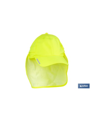 Boné amarelo fluorescente com proteção para o pescoço e bolso