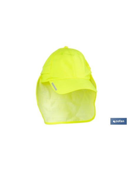 Boné amarelo fluorescente com proteção para o pescoço e bolso