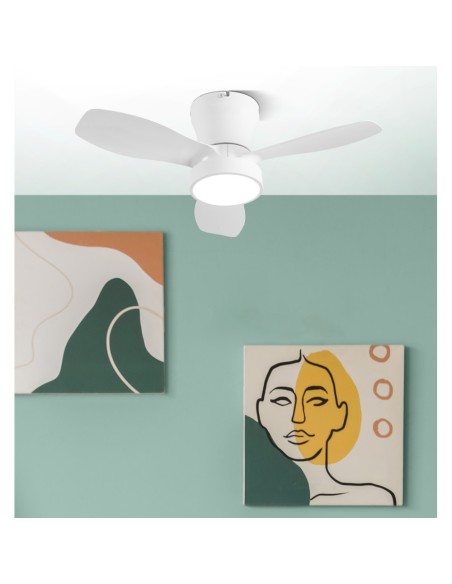 Ventilatore da soffitto Piton 62 cm Bianco con LED integrato 24W e telecomando