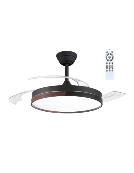 Ventola da soffitto Ecoro Nera 48W con pale retrattili e telecomando
