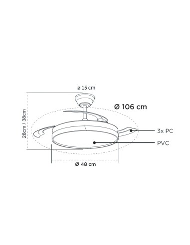 Ventola da soffitto Ecoro Nera 48W con pale retrattili e telecomando