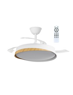 Ventilador de techo Marte con aspas retráctiles Blanco y Madera 48W 5280Lm