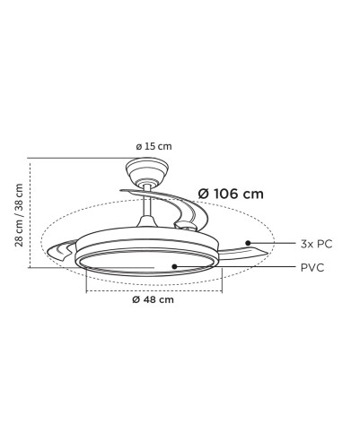 Ventilador LED Chief com pás retráteis e controlo remoto