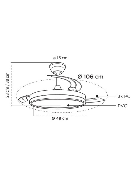 Ventilatore LED Chief con pale retrattili e telecomando