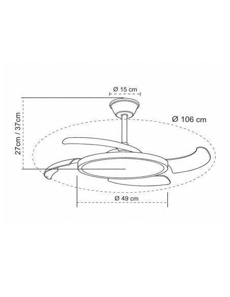 Ventola da soffitto Key Nera 40W con pale retrattili e telecomando