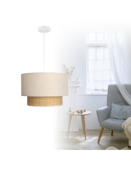 Armis Ceiling Lamp with Rattan Textile Shade E27