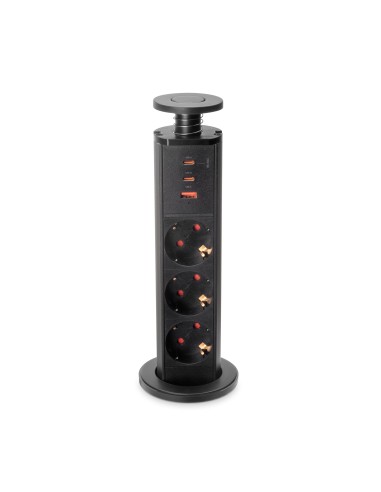 Removable Vertikal Multi-socket with 3 Schuko outlets and USB ports, matte black finish