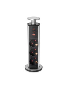 Multiconector extraíble Vertikal, 3 enchufes Schuko y 3 puertos USB, Aluminio pintado gris