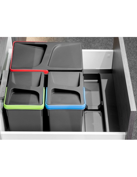 Recycle Emuca 2-hole Kitchen Drawer Bin Base 700mm Module Anthracite Grey