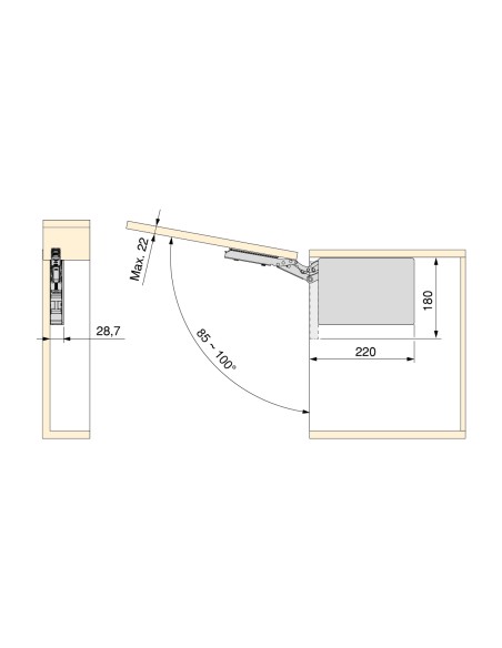 Sistema de compases Altius Lift para puertas elevables sin bisagras, blanco