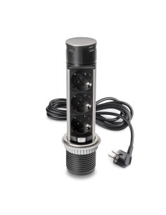 Multiconector extraíble Vertikal Push 60mm, 3 enchufes Schuko y 1 USB C, Acero inoxidable