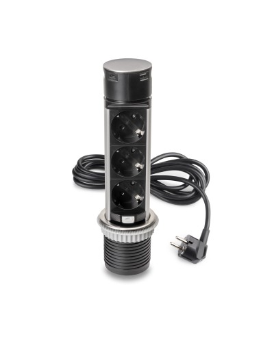 Removable Vertical Push Multi-socket 60mm, 3 Schuko and 1 USB C, Stainless Steel