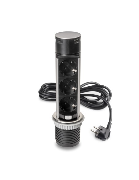 Removable Vertical Push Multi-socket 60mm, 3 Schuko and 1 USB C, Stainless Steel