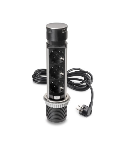 Removable Vertical Push Multi-socket 60mm, 3 Schuko and 1 USB C, Stainless Steel