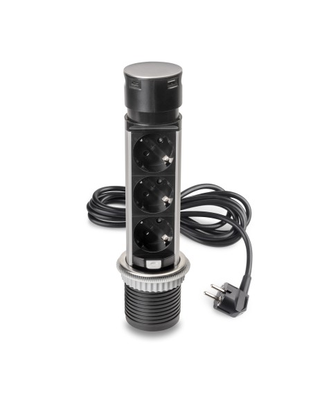 Removable Vertical Push Multi-socket 60mm, 3 Schuko and 1 USB C, Stainless Steel