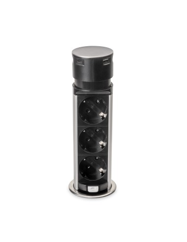 Removable Vertical Push Multi-socket 60mm, 3 Schuko and 1 USB C, Stainless Steel
