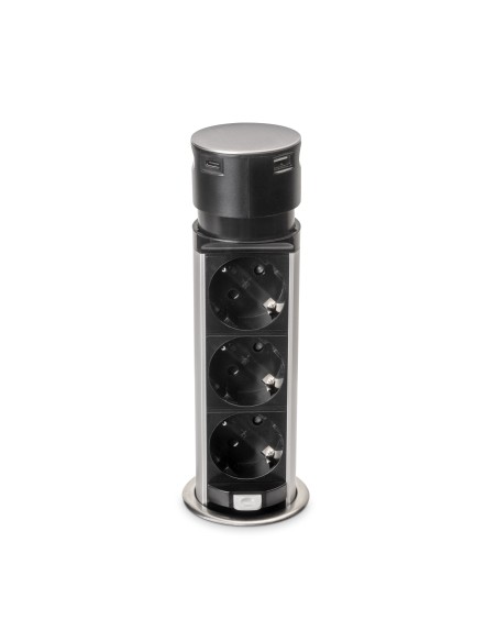 Removable Vertical Push Multi-socket 60mm, 3 Schuko and 1 USB C, Stainless Steel