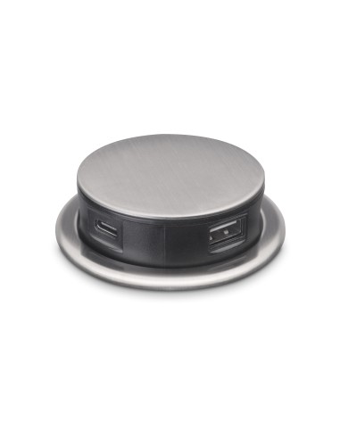 Removable Vertical Push Multi-socket 60mm, 3 Schuko and 1 USB C, Stainless Steel