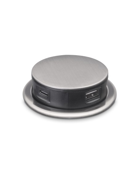 Removable Vertical Push Multi-socket 60mm, 3 Schuko and 1 USB C, Stainless Steel