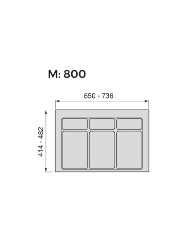 Recycle Emuca Drawer Bin Base 3-hole 800mm Module Black Plastic