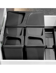 Recycle Emuca 3-compartment drawer base container module 900mm black plastic 2