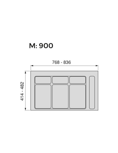 Recycle Emuca 3-compartment drawer base container module 900mm black plastic