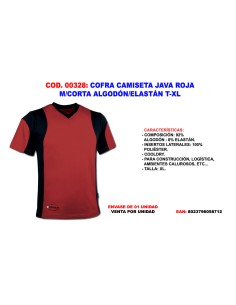 Camiseta laboral COFRA Java roja talla M/Corta algodón y elastán