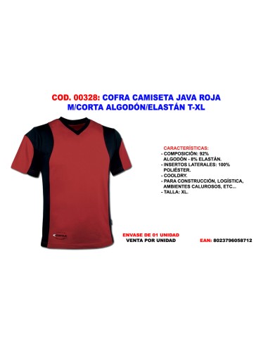 Camisola laboral COFRA Java vermelha tamanho M/Curta algodão e elastano