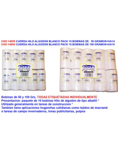 Cuerda de hilo de algodón blanco, pack de 10 bobinas de...