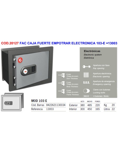 Cofre Embutível Eletrônico FAC Modelo 103-E