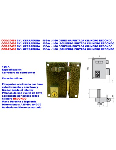 CVL 156-A Left Painted Round Cylinder Lock