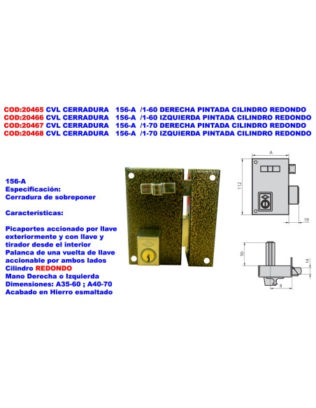 CVL 156-A Left Painted Round Cylinder Lock