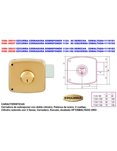 EZCURRA 1124-100 Right Overlapping Lock Enamel