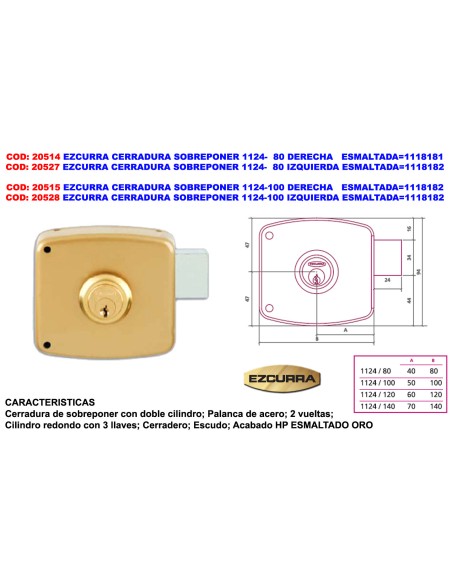 EZCURRA 1124-100 Right Overlapping Lock Enamel