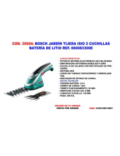 Bosch ISIO 2-blade hedge trimmer battery Li 3.6V
