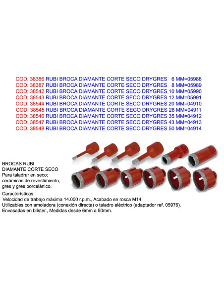 Foret diamant coupe sèche céramique grès 12 mm RUBI