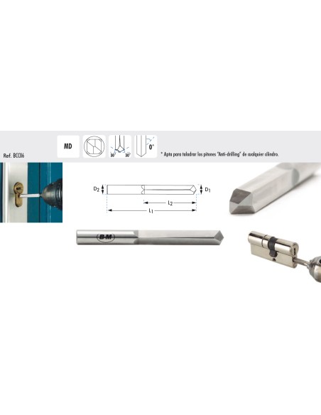 Blue Master MD 06x60 drill bit for locksmiths BCC06X60MDB