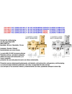 Verrou FAC 946 LP Antibumping Or 70 mm