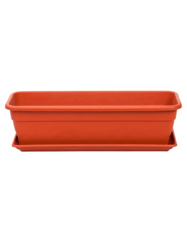 Vaso retangular plástico terracota EVA 60 cm com bandeja