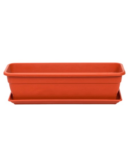 Vaso retangular plástico terracota EVA 60 cm com bandeja